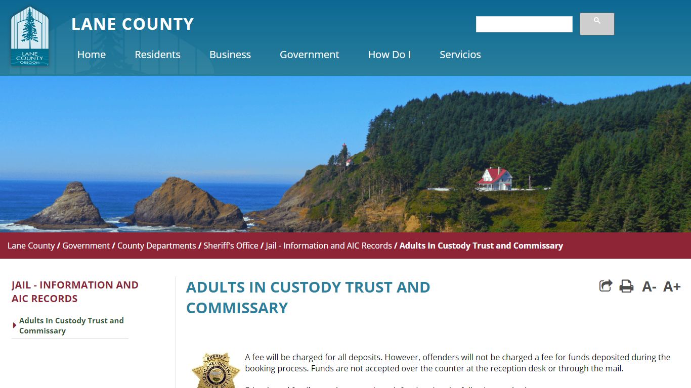 Adults In Custody Trust and Commissary - Lane County